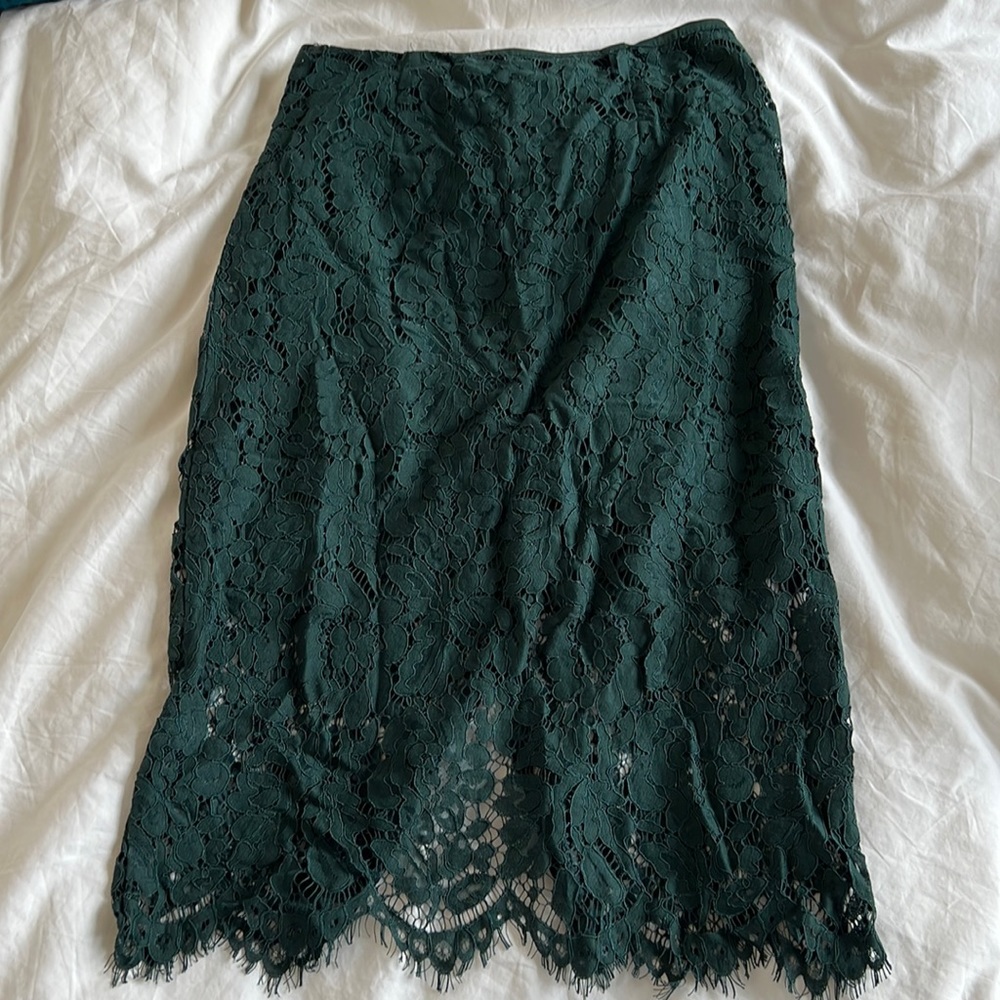 Green lace pencil skirt